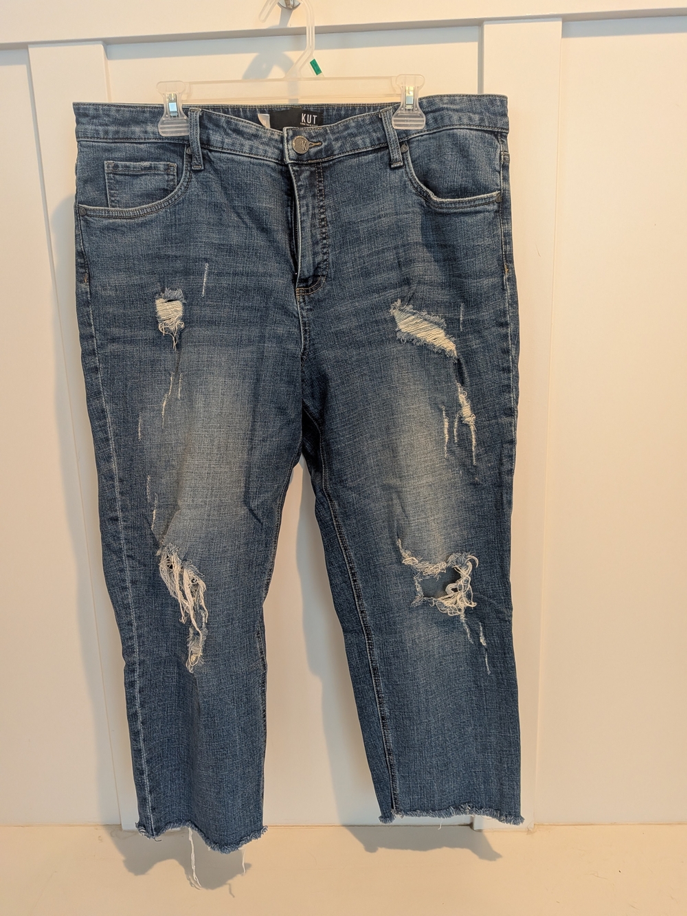 Kut from the Kloth Medium Wash Distressed Ankle Crop Jeans